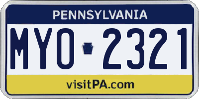 PA license plate MYO2321