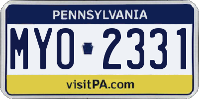 PA license plate MYO2331