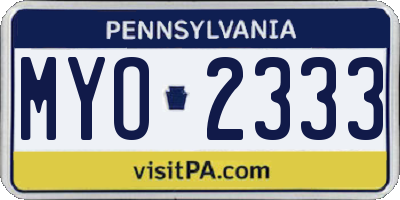 PA license plate MYO2333