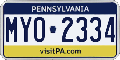 PA license plate MYO2334
