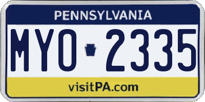 PA license plate MYO2335