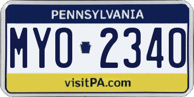 PA license plate MYO2340