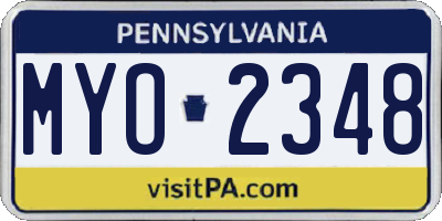 PA license plate MYO2348