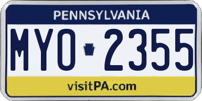 PA license plate MYO2355