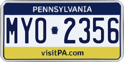 PA license plate MYO2356