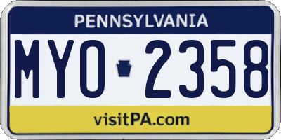 PA license plate MYO2358