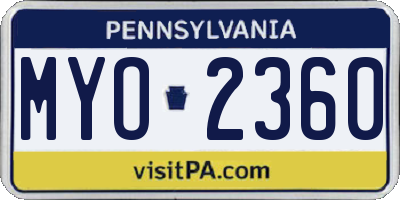 PA license plate MYO2360