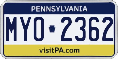 PA license plate MYO2362