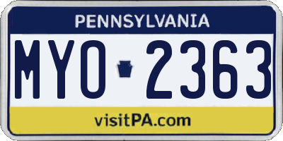 PA license plate MYO2363