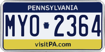 PA license plate MYO2364