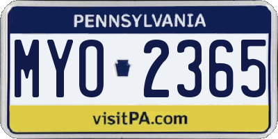 PA license plate MYO2365