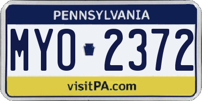 PA license plate MYO2372