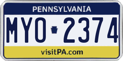 PA license plate MYO2374