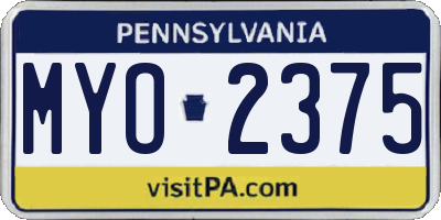 PA license plate MYO2375