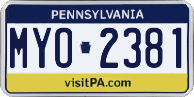 PA license plate MYO2381