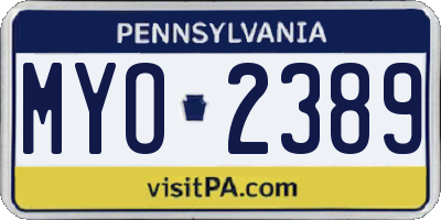 PA license plate MYO2389