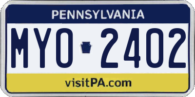 PA license plate MYO2402