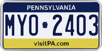 PA license plate MYO2403
