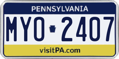 PA license plate MYO2407