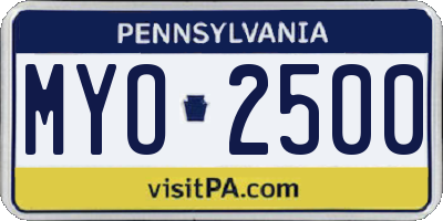 PA license plate MYO2500