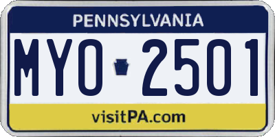 PA license plate MYO2501