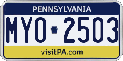 PA license plate MYO2503