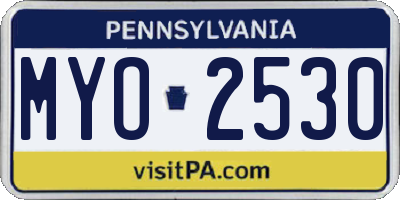 PA license plate MYO2530