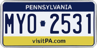 PA license plate MYO2531