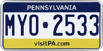 PA license plate MYO2533
