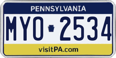 PA license plate MYO2534