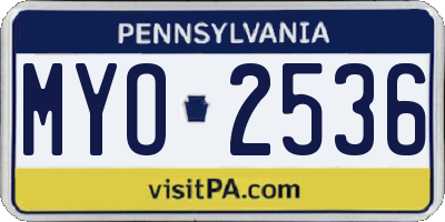 PA license plate MYO2536