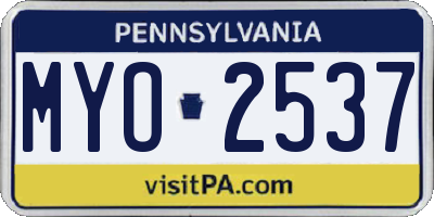 PA license plate MYO2537