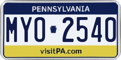 PA license plate MYO2540