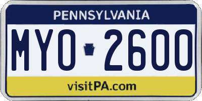 PA license plate MYO2600