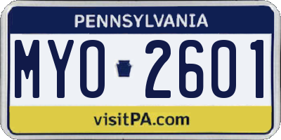 PA license plate MYO2601