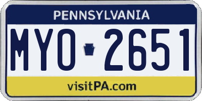 PA license plate MYO2651