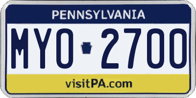 PA license plate MYO2700