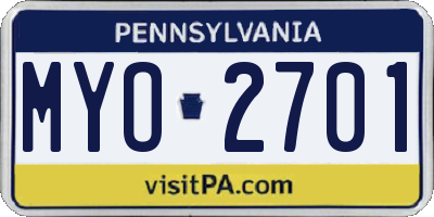 PA license plate MYO2701