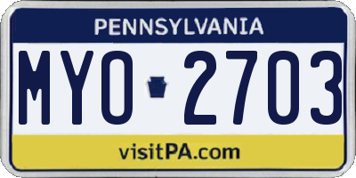 PA license plate MYO2703