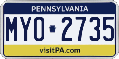 PA license plate MYO2735