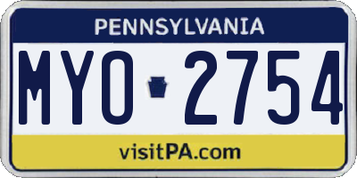 PA license plate MYO2754