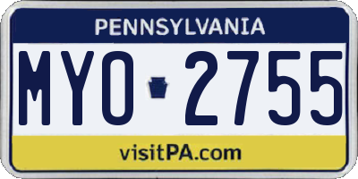 PA license plate MYO2755
