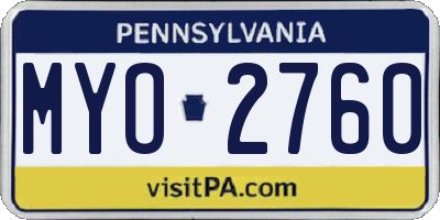 PA license plate MYO2760