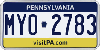 PA license plate MYO2783