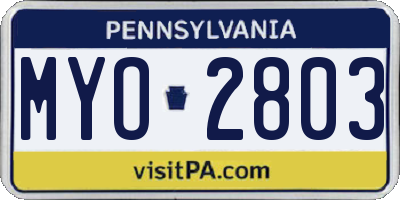 PA license plate MYO2803