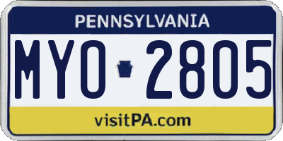 PA license plate MYO2805