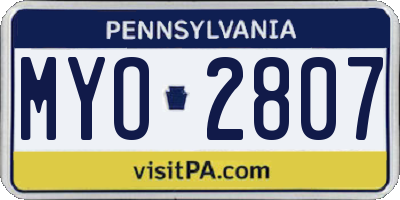 PA license plate MYO2807