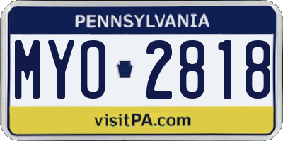 PA license plate MYO2818