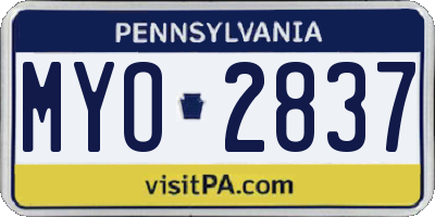 PA license plate MYO2837
