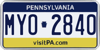 PA license plate MYO2840